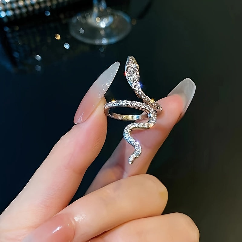 1pc/2pcs/set Women's Fashion Personality Ring, Light Luxury Imitation Zirconia Wrapped Small Snake Opening Adjustable Design Niche High-end Ring, Suitable For Gatherings, Parties And Dates, Women's Daily Wear, Perfect Holiday